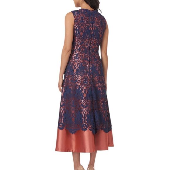 Kay Unger Claudia Navy Floral Lace Walk Thru Cocktail Dress | Size 4 - Picture 8 of 13